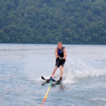 Russ enjoys water skiing with his son
